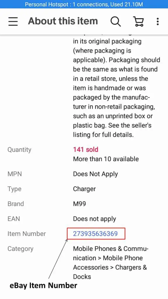 eBay Item number on Mobile App