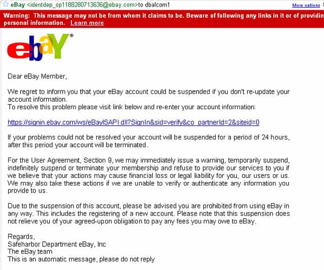 eBay account suspension mail