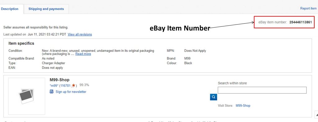 eBay Item number location