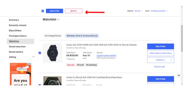 Delete your eBay Watch list