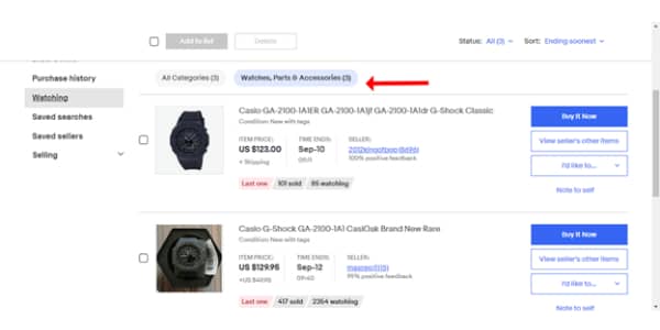 Organize your eBay Watch list