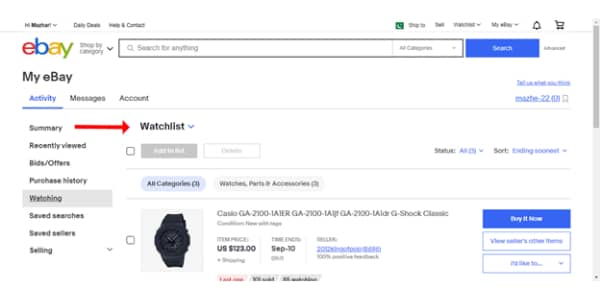 Your products on eBay Watch list