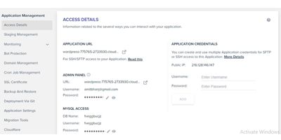 application access details
